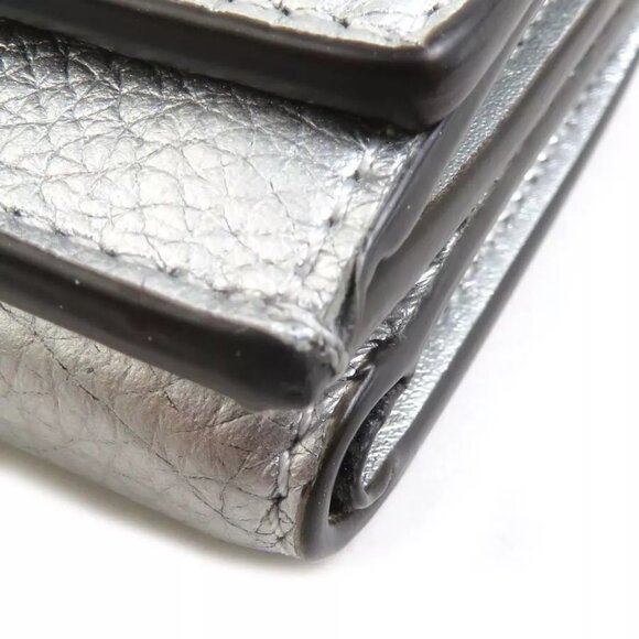 Auth FENDI Trifold Wallet Compact Wallet Silver Leather/Metal - Picture 5 of 8